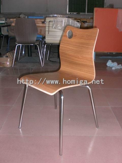 供应新款高档不锈钢弯曲木/防火板/耐火板餐椅，连锁餐厅优质餐椅