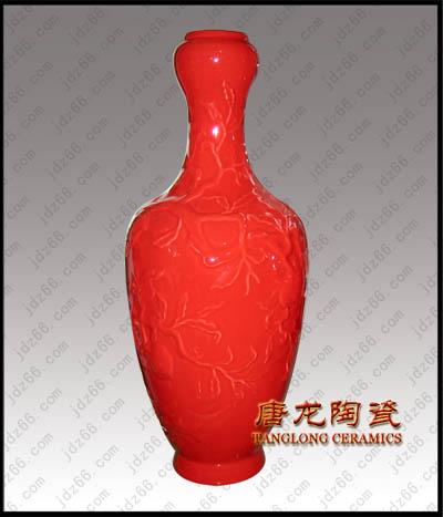供应中国红瓷工艺品 景德镇陶瓷中国红摆件批发