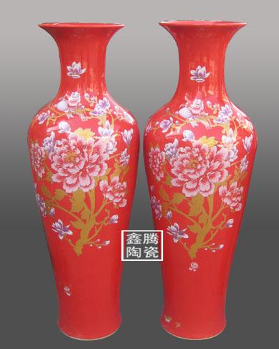 供应景德镇商务礼品大花瓶 中国红花瓶