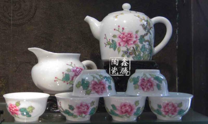 粉彩茶具-瓷器茶具-景德镇花卉茶具批发