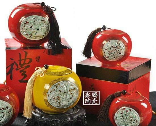 供应粉彩logo茶叶罐-密封罐，厂家直销礼品茶叶罐