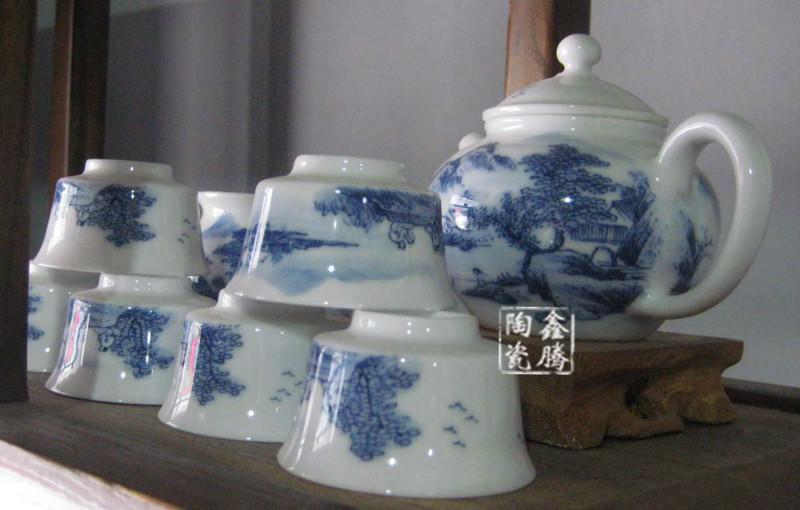 青花山水茶具-青花瓷套装茶具销售