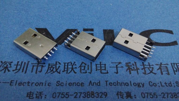 供应A公USB沉板贴板插头+无定位柱+直脚 黑色耐高温 USB价格
