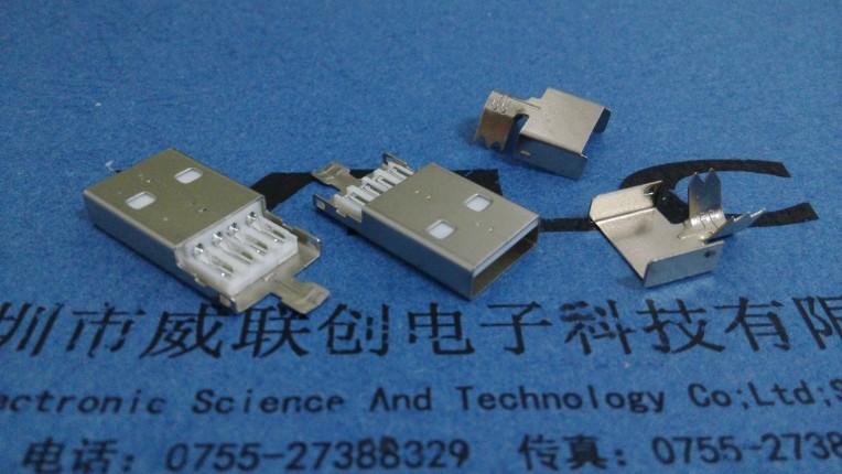 供应AM-USB公头90度沉板插板+PBT白胶 注塑成型 有定位