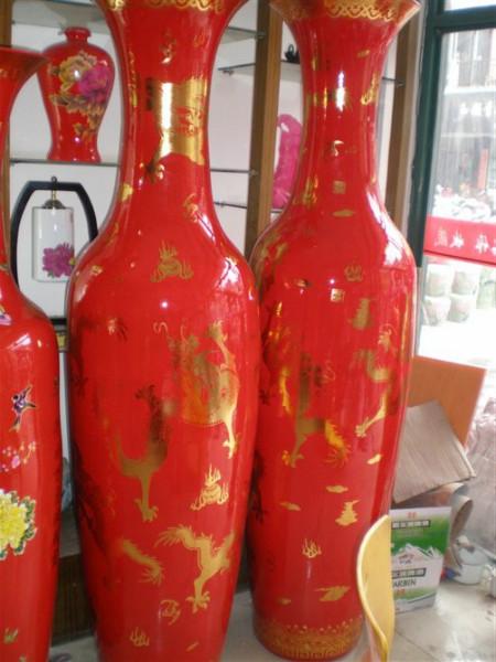 西安落地红瓷花瓶 喜气洋洋大花瓶批发