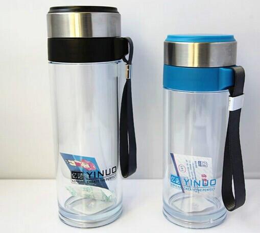 供应珠海新型双层隔热玻璃杯广告塑料咖啡杯批发