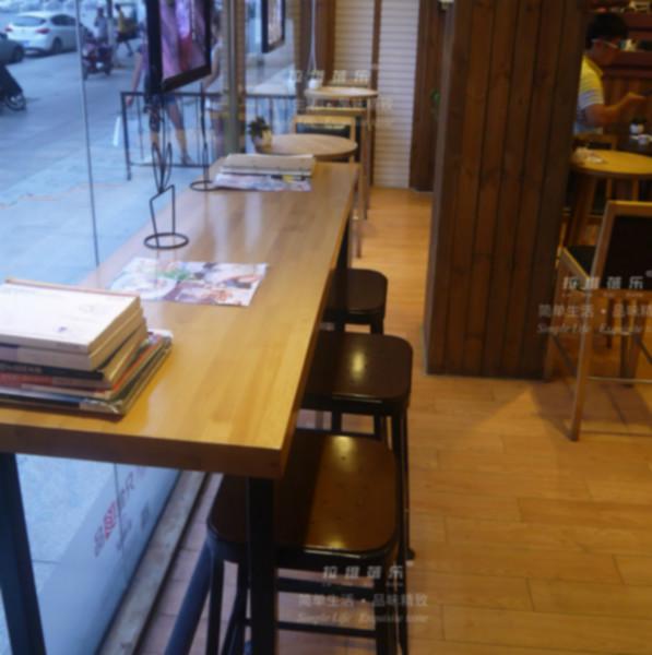 供应定制星巴克咖啡馆铁艺实木长桌吧台