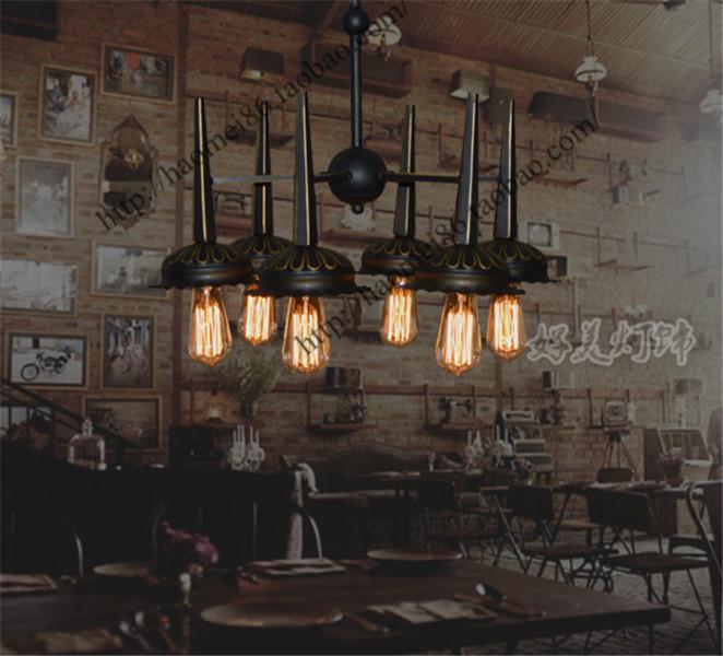供应爱迪生灯泡吊灯美式乡村咖啡厅6头吊灯餐厅复古北欧宜家铁艺灯具