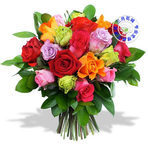 供应国际送花法国巴黎马赛等鲜花预订混色玫瑰花束送给在法国的女友
