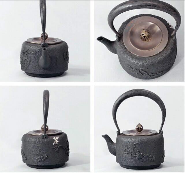 供应葡萄戏蜂全手工茶具铜盖空心提梁镶嵌纯银茶壶