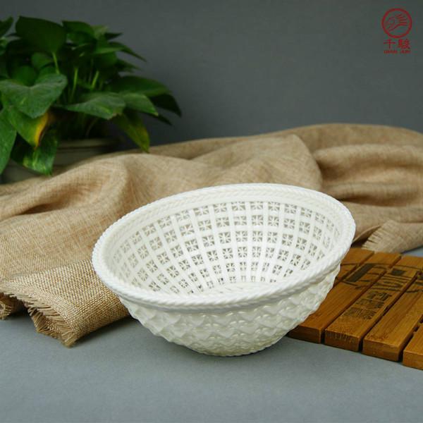 供应纯手工编织陶瓷玲珑茶具茶洗杯洗白色玲珑QJ-CX-001
