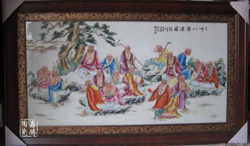 供应精品粉彩瓷板画-手绘纪念品，高档装饰物