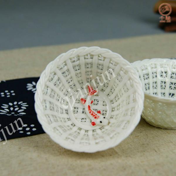 泉州市纯手工编织陶瓷玲珑茶具单杯厂家