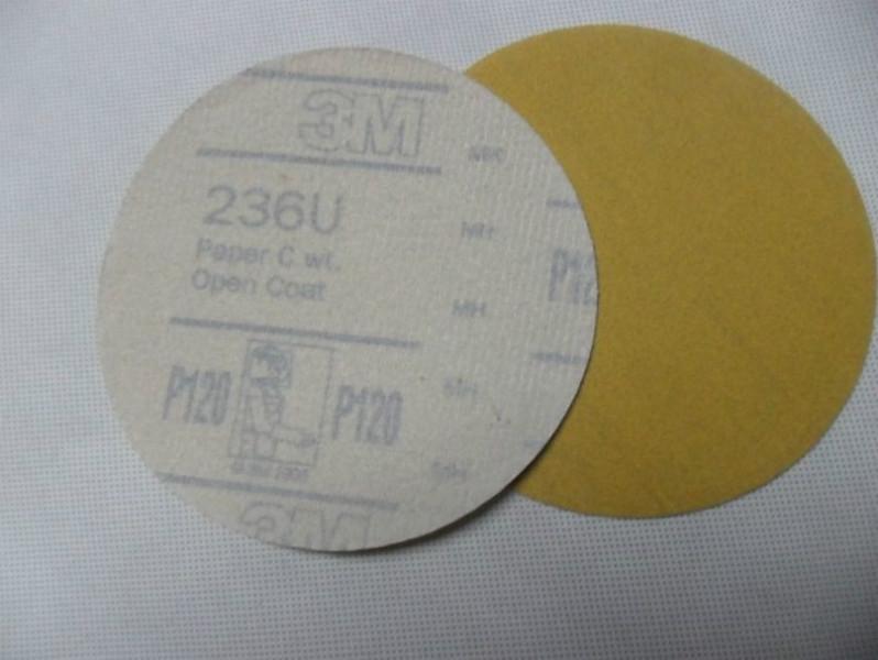 供应3M汽车打磨片生产厂家正宗3M236U 5寸黄色砂纸片 3M植绒拉绒片 汽车腻子打磨圆形沙皮纸图片