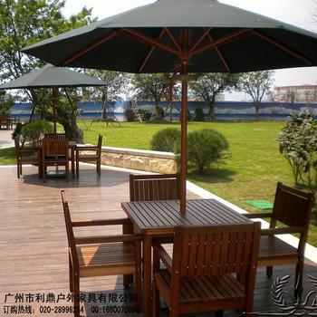 供应广州户外家具实木桌椅带伞休闲套椅