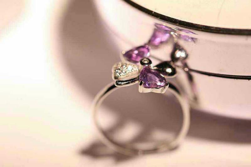 无锡925银镶天然紫水晶戒指批发
