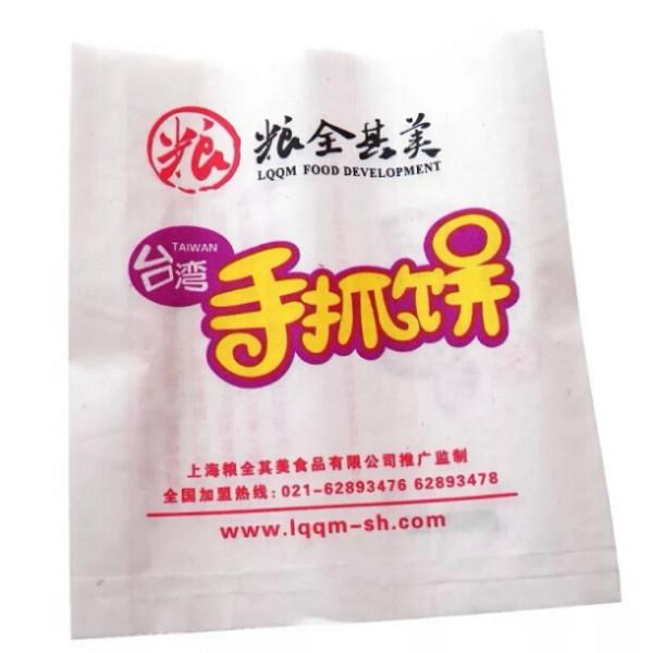 供应杭州厂家定做热销环保防油肉夹馍，手抓饼，鸡蛋仔淋膜纸袋图片