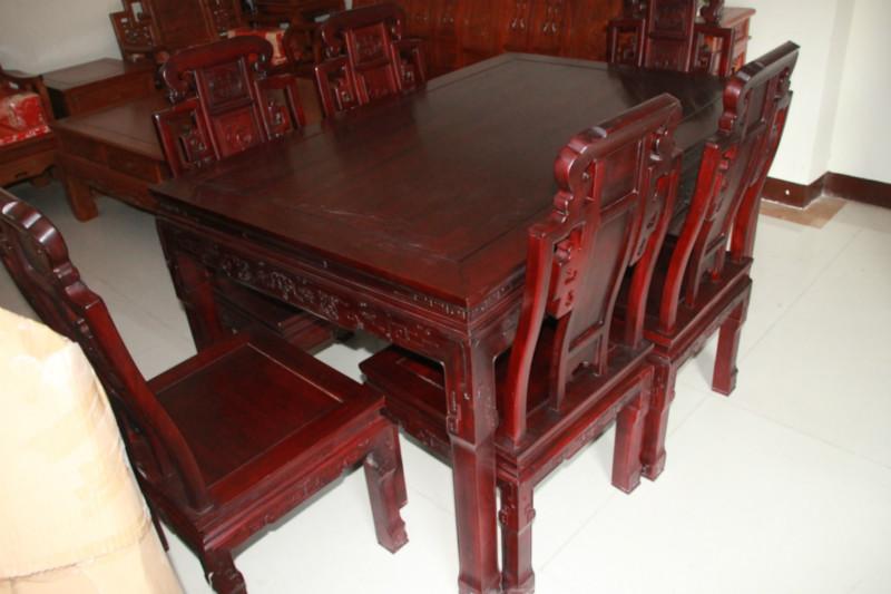 供应长方形福禄寿餐桌红木家具餐台花梨木餐桌象头全实木餐桌一桌六椅