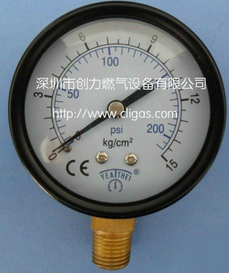 供应台湾10kg/20KG/30KG铀向压力表 充油压力表