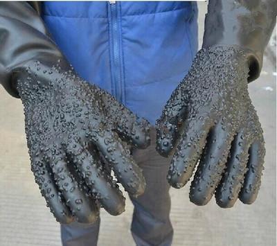 供应合肥加厚带颗粒橡胶喷砂手套，65公分长耐磨喷砂防护手套