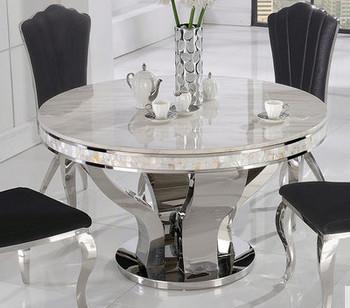 不锈钢现代简欧大理石钢化玻璃餐桌批发