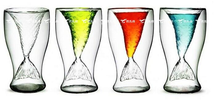 北京市水晶美人鱼双层玻璃杯子创意礼品杯厂家