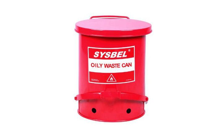 供应苏州K+K危险品垃圾桶（714320）圆形，带踏板 表面镀锌外加红色喷粉